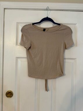 Alya Cropped Scoop Neck Top in Beige Taupe